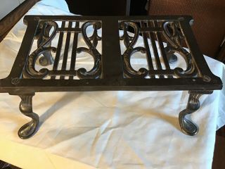 Antique Cast Iron Victorian Foot Stool Book Rest Claw Feet Ornate Music Note