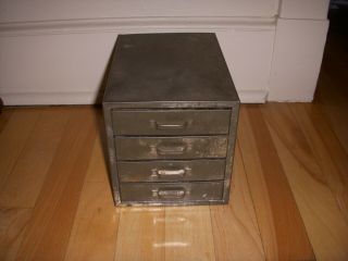 Vintage Small 4 Drawer Metal Parts Tool Cabinet Box Chest Factory Workshop