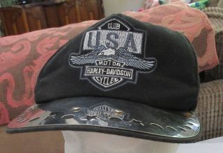 Harley - Davidson Vintage Metal Brim Snap Back Trucker Baseball Cap OS USA 3