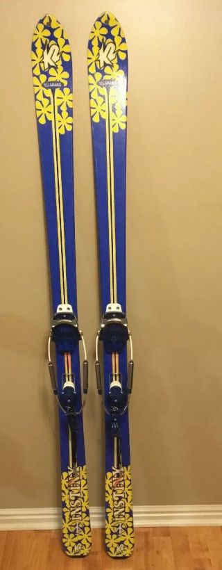 K2 Instinx 174 Telemark Telemarking Skis G3 Targa Cable Bindings Blue Yellow Vtg