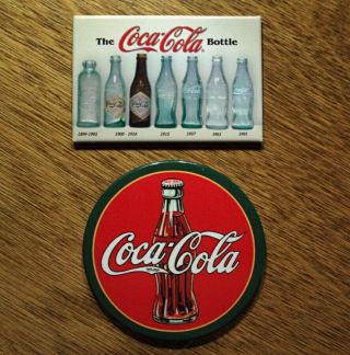(2 Pc. ) Coca Cola 3 " Round & Straight Sided Bottles Refrigerator Magnet
