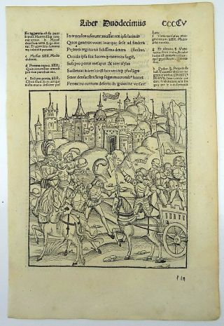 1502 Grüninger Master INCUNABULA WOODCUT Aeneas & Turnus before Latium 2