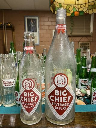 Rare Vintage Acl Large Size Big Chief W/matching 12 Oz.  Soda Bottle