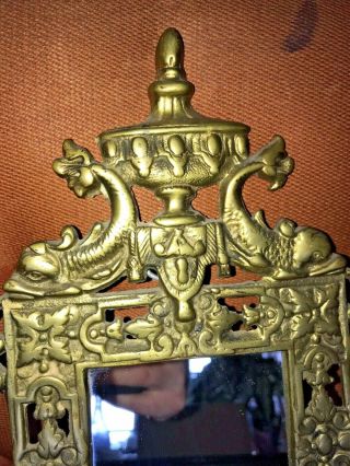Vintage Brass Victorian BAROQUE WALL MIRROR Candle Sconce Dolphin 21” 2