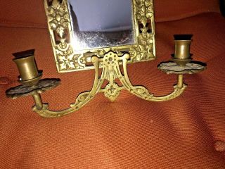 Vintage Brass Victorian BAROQUE WALL MIRROR Candle Sconce Dolphin 21” 3