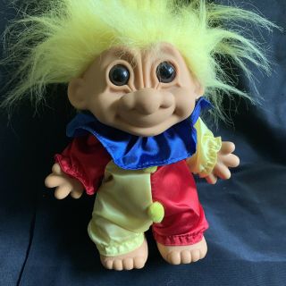 Vintage Large Clown Troll By Russ Berrie And Co.  8 " Tall Yellow Hair Clown Suit