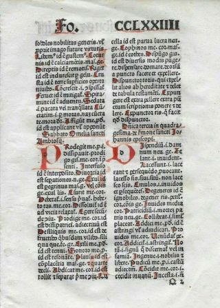 1 Leaf 1494 Incunabula Latin Bible Mammotrectus With 5 Handdrawn Letters