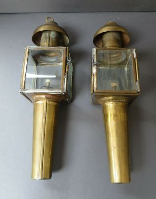A Small Brass Oil/paraffin Coach Lamps / Lanterns - No Brackets