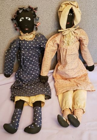 Vintage Black Americana Folk Art Doll 2 Adorable Dolls
