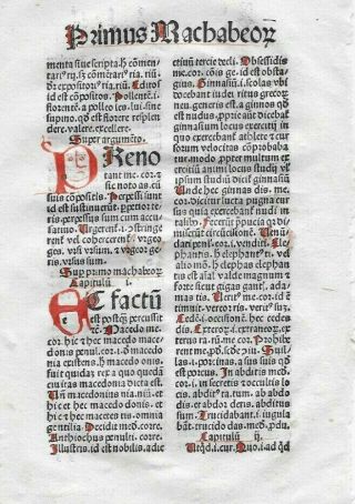 1 Leaf 1494 Incunabula Latin Bible Mammotrectus With 5 Handdrawn Letters,  Face
