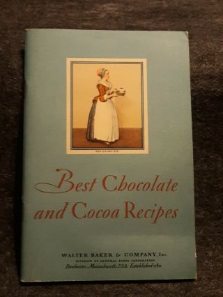 Vintage Recipe Book 1920s Best Chocolate And Cocoa Recipes Walter Baker Company