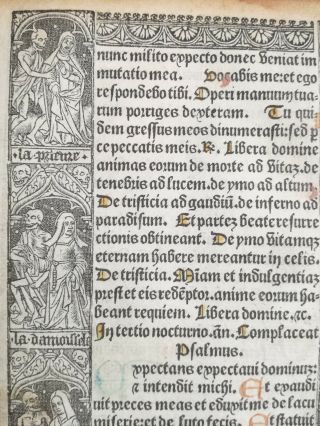 Book Of Hours Leaf Vostre Horae Woodcut Border Dance Of Death (6) Paris 1501