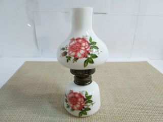 Vintage Miniature Milk Glass Gone With The Wind Oil Lamp Hong Kong 7 1/2 " Tall