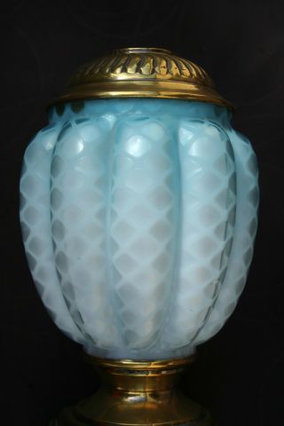 FRENCH ANTIQUE OPALINE QUILTED GLASS OIL LAMP FONT & BASE Spare - Replacement Part 2