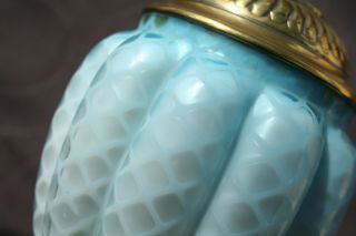 FRENCH ANTIQUE OPALINE QUILTED GLASS OIL LAMP FONT & BASE Spare - Replacement Part 3