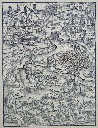 1502 Grüninger Master Incunabula Woodcut Virgil: Sweeping Arcadian Landscape
