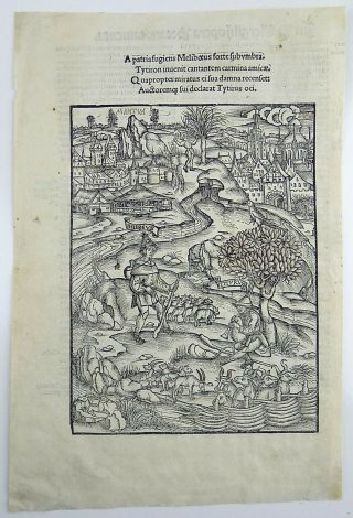 1502 Grüninger Master INCUNABULA WOODCUT Virgil: Sweeping Arcadian Landscape 2