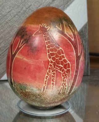 Hand Carved & Etched Stone Dragon Egg Made In Kenya Giraffe