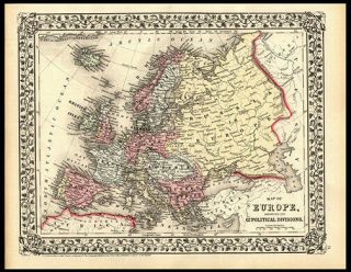 1872 Map Of Europe Showing The Political Divisions Samuel Augustus Mitchell