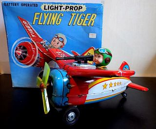 Vintage Rare Tin Battery Operated Light - Prop Flying Tiger Plane (m - T) Japan Exib