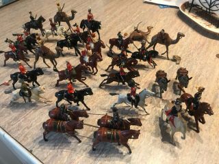 28 Vintage Britains Ltd Metal Painted Toy Soldiers On Horses And Camels