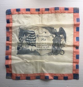 Ww1 American Flag Eagle Soldier Silk Scarf " Remember Me " Red White Blue