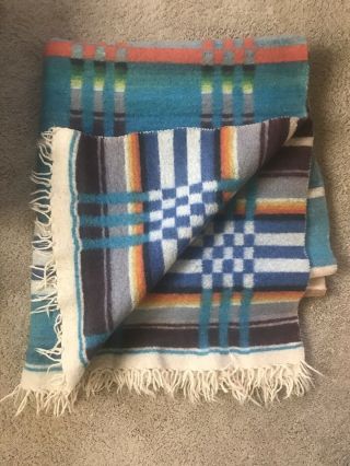 Vintage Native American Western Southwestern Wool Blanket Hand Woven 45x96