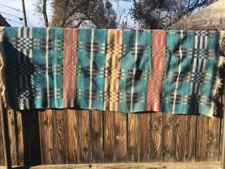 Vintage Native American Western Southwestern Wool Blanket Hand Woven 45x96 2