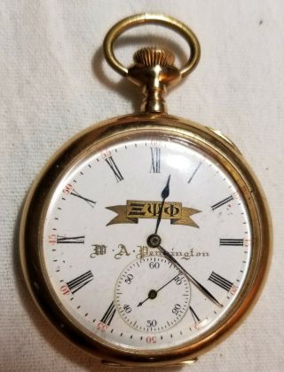 Vintage Elgin Brand Gold Plated 15 Jewels Pocketwatch Wa Pennington Face