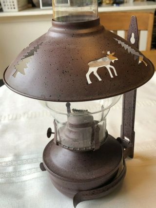 Vintage Metal Oil Lamp With Wall Mount,  Chimney Glass,  Woodland Design
