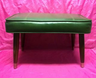 Vintage Mid Century Green / Brown Vanity Bench Stool Seat,  Pencil Legs -