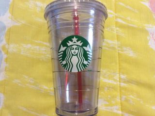 Starbucks Grande Clear Acrylic Cold Cup Tumbler 16 Oz With Straw
