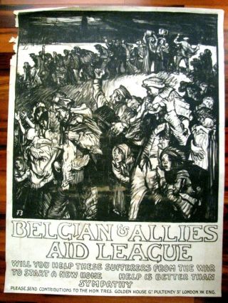Wwi British War Poster,  Belgian & Allies Aid League,  Brangwyn,  1915