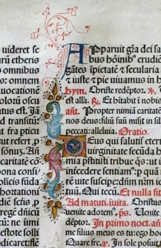 Flawed Extremely Rare Incunabula Breviary Lf.  Vellum,  Jenson1478, .  Deco Initials