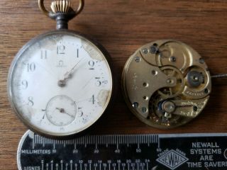 2 Antique Omega Pocket Watch Movements With Omega Stainless Case - Parts