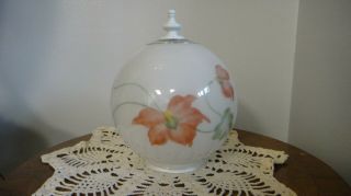 Vintage White Milk Glass Floral Hand Decorated Lamp Shade Globe,  3 - 1/4 " Fitter.