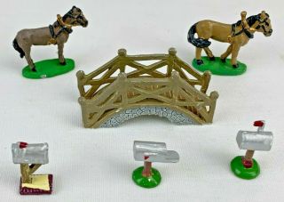 Liberty Falls Village - - Miniature Accessory Set - - Horses Bridge Mailboxes - - Ah51