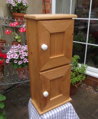 Small Pine Spice Cabinet French Country Kitchen Bathroom 2 Cupboards China Knobs