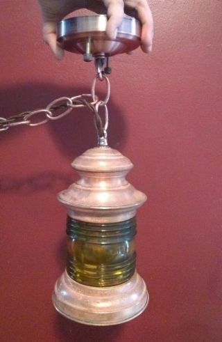 Vintage Copper Nautical Ship Lantern Thick Yellow Glass Globe 8 " Redone Electric