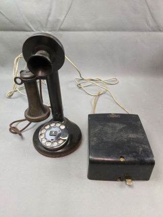 Vintage Western Electric Candlestick Telephone 1913 American Tel Co W Ringer Box