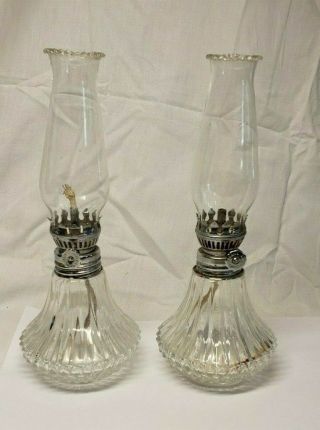Vintage Miniature Matching Kerosene Oil Lamps With Chimneys