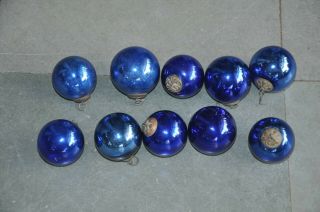 10 Pc Vintage 1.  5  Cobalt Blue Heavy Glass Christmas Kugel,  Germany