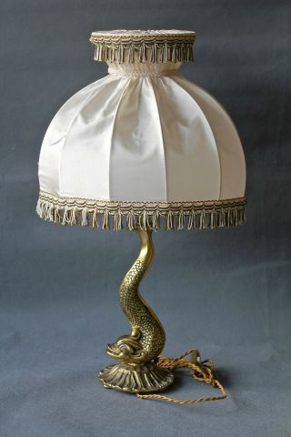 Antique French Brass Fish Table Lamp Koi Carp Chinese Style