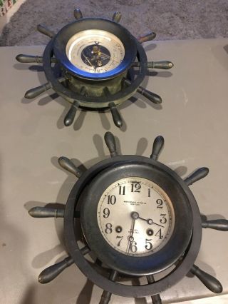 Antique Chelsea Ships Bell Clock And Barometer Set