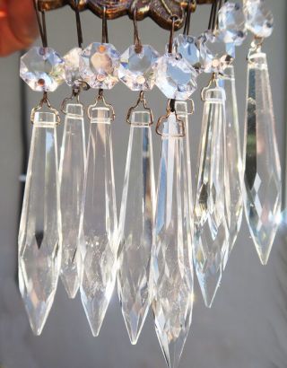 5 Silver Brass Pin Vintage French Crystal Glass Prism Lamp Chandelier Part Desig
