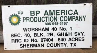 Vintage Oil Well Bp America Production Company Porcelain Sign - 12” X 24”