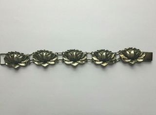 Vintage Danecraft Sterling Silver Water Lily Lotus Flower Link Bracelet 7.  5”
