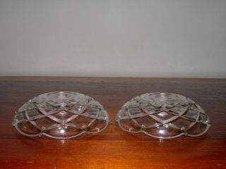 Pair vintage,  diamond cut crystal,  clear glass,  scalloped,  8 prism lamp bobeches 2