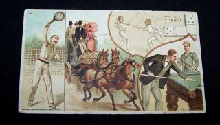 1893 Trade Card - 6 Arbuckle Coffee - France - Sports Pastime Series - Dominoes - Billard
