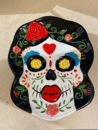 Day Of The Dead Sugar Skull Dia De Los Muertos Mexico Ceramic Candy Plate Dish